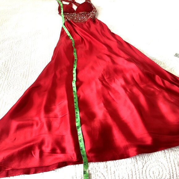 Jovani Red Sequin Embellished Satin 100% Silk Maxi Dress Gown Size 4 - Picture 16 of 16